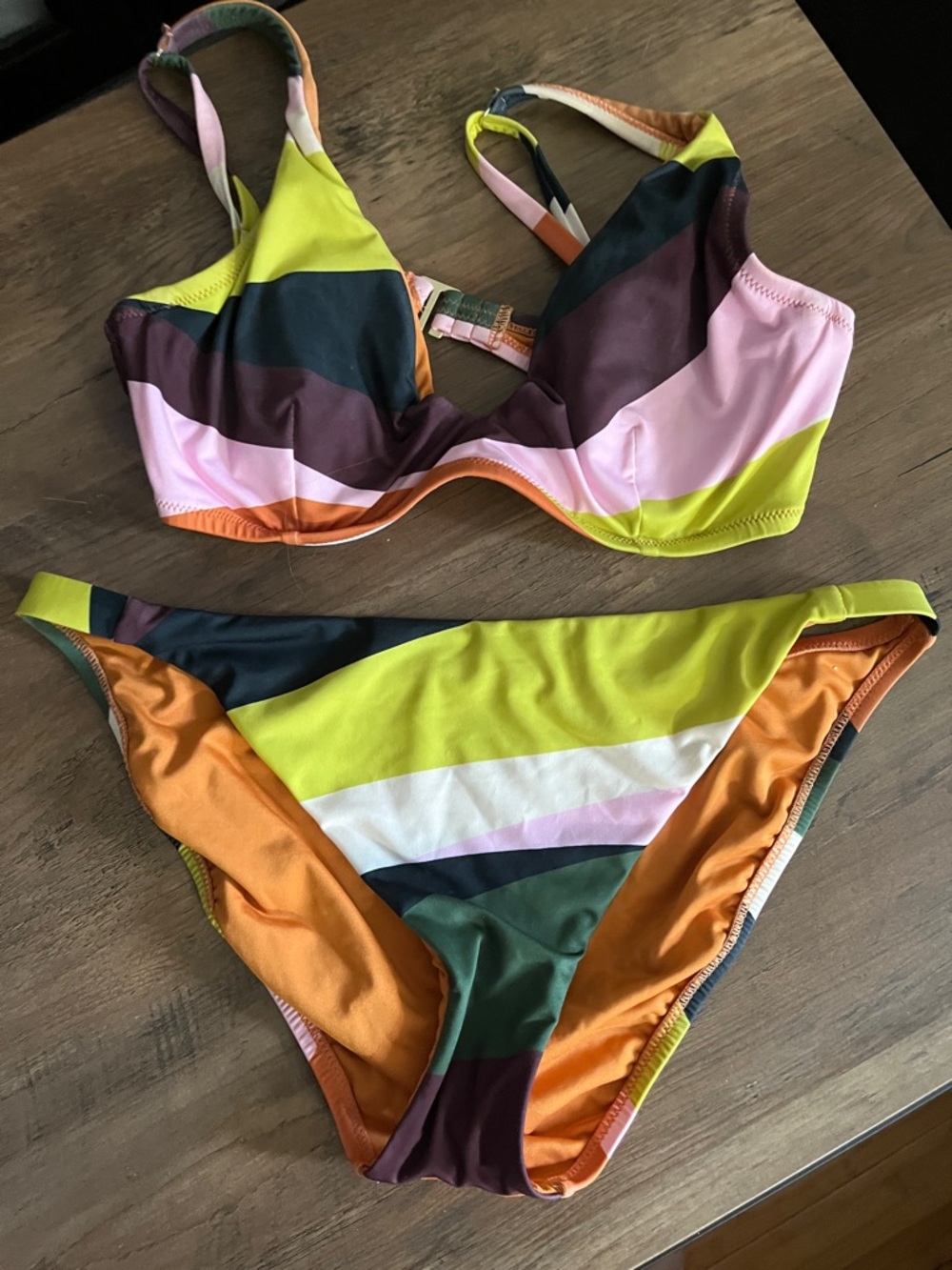 Sanctuary Multicolor Striped Underwire Bikini - Lime, Pink, Orange, Green, Navy